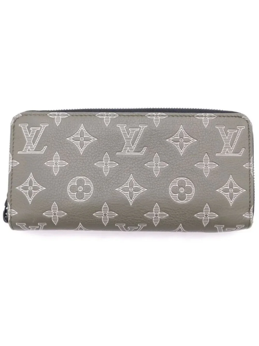 Louis Vuitton Monogram Shadow Zippy Wallet Horizontal Olive Green Silver